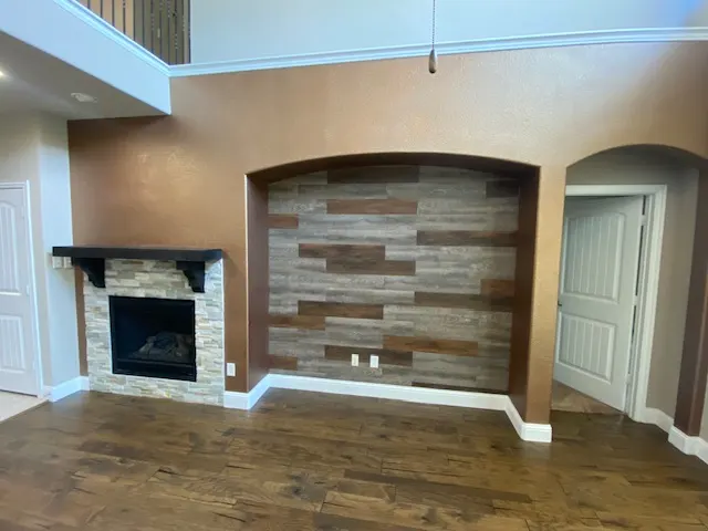 Completed fireplace accent wall at the Spring Falls make-ready